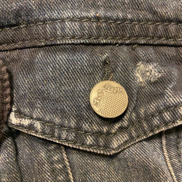 Free People distressed denim jean jacket with knit sleeves XS - Picture 6 of 10